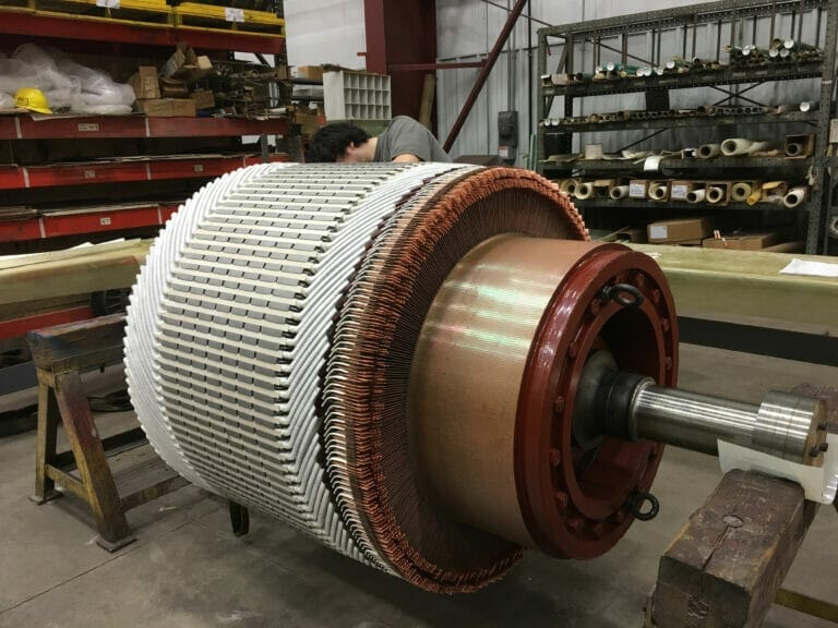 newly rewound electric motor in spina enterprises workroom