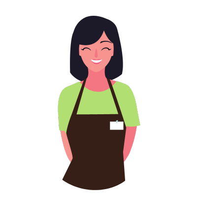 Illustration of smiling woman in apron.